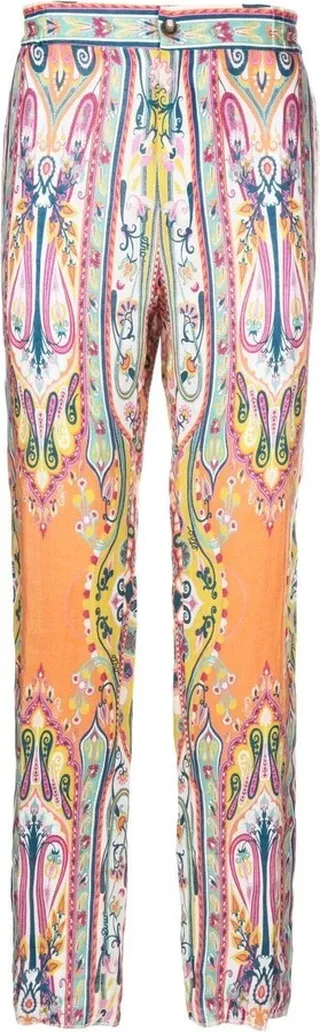 Paisley-Print Straight-Leg Trousers
