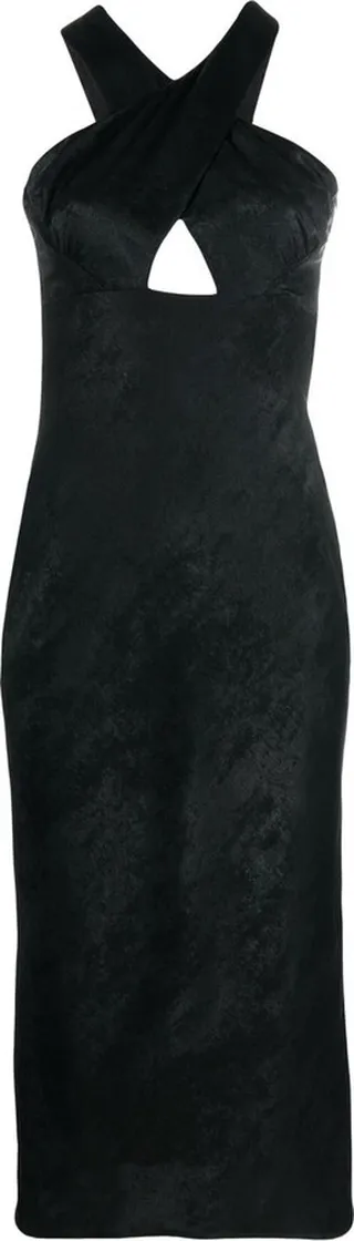 Crossed-Shoulder Halterneck Dress