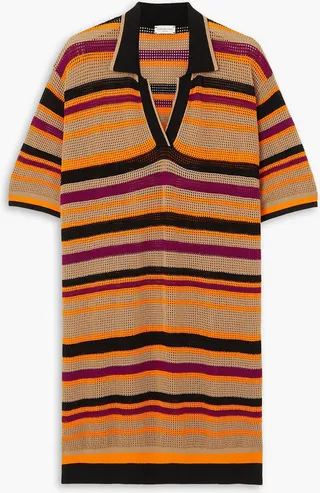Striped mesh polo shirt