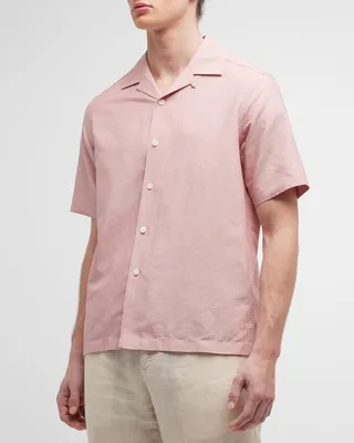 Men's Crossover Cotton-Linen Camp Shirt