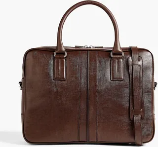 Glossed textured-leather briefcase