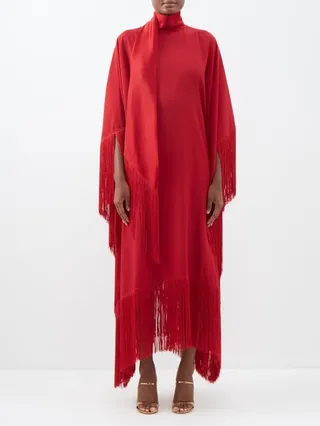 Mrs. Ross Scarf Fringed Crepe Kaftan Dress