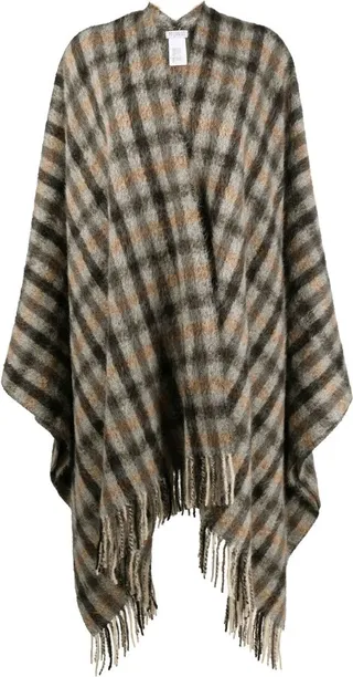 Grey Fringed Checked Cape