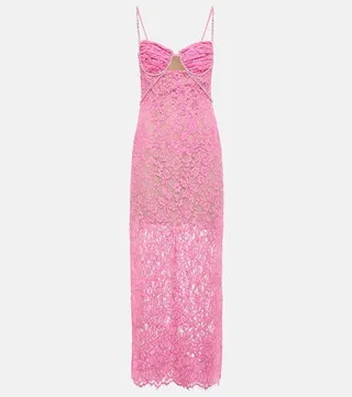 Embellished floral lace maxi dress