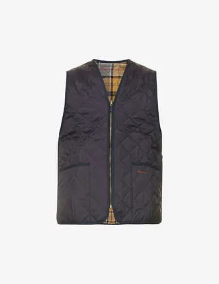 Mens Navy Funnel-neck Quilted Shell Gilet