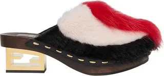 Fox fur medium-heel clogs