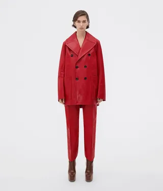 Curved Shape Leather Coat