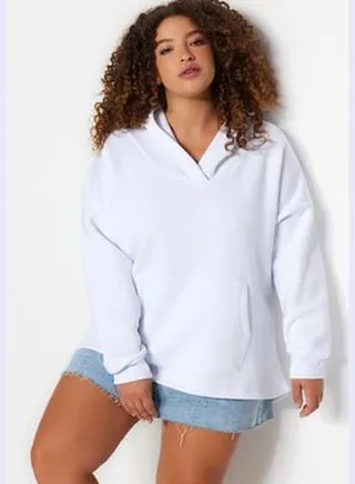 Beige Thick Fleece Oversize Knitted Sweatshirt TBBAW24AO00019