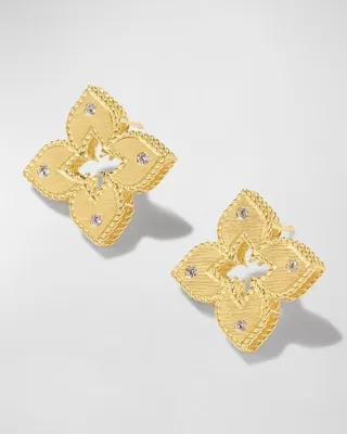 Venetian Princess 18k Diamond Open Flower Stud Earrings