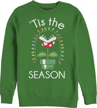 Men's Nintendo Christmas Mario Piranha Plants Sweatshirt - Kelly Green - Small
