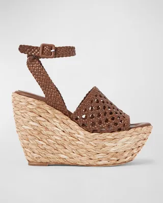 Paige Woven Ankle-Strap Platform Espadrilles