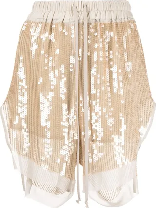 Sequin-Embellished Track Shorts