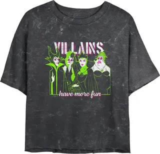 Junior's Disney Villains Have More Fun Mineral Wash Crop T-Shirt - Black - X Large