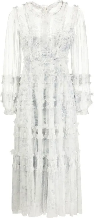 Embroidered Flared Midi Dress