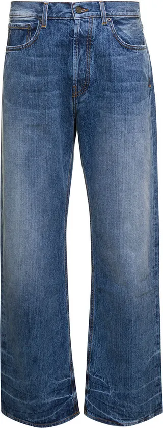 Blue Le De Nimes Suno Wide Leg Jeans In Cotton Man