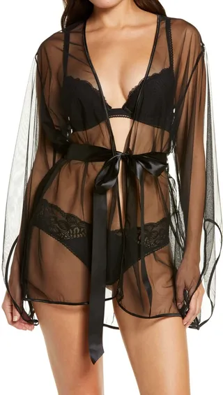 Sydney Satin Bow Mesh Robe