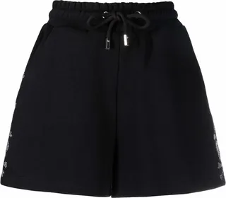 Rhinestone-Skull Drawstring Cotton Shorts