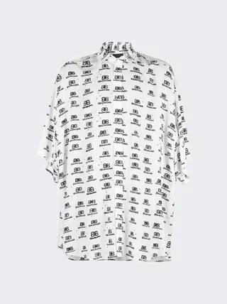 Monogram Print Long Sleeve Shirt Black and White