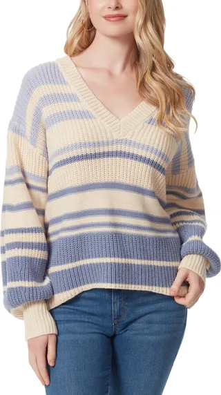 Jessica Simpson Women's Striped Elmira V-Neck Sweater