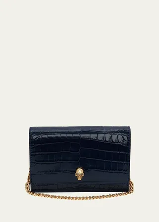 Mini Mock-Croc Crossbody Bag with Small Skull
