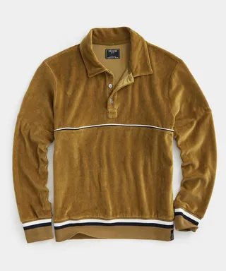 Velour Polo With Piping in Ochre Rust