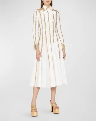 Sequin Embroidered Poplin Shirtdress