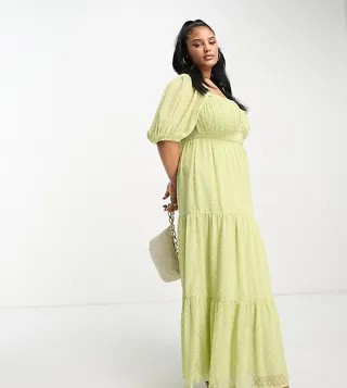 ASOS DESIGN Curve open back lace insert textured maxi tea dress in lime