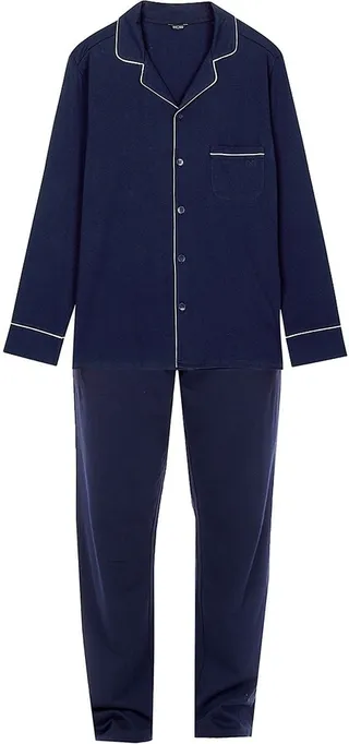2-Piece Long-Sleeve Piped Pajama Set