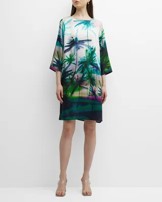 Island Vibes Printed Twill Shift Dress