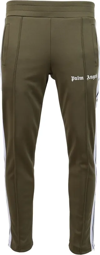 Slim Fit Side Stripe Track Pants Military Green And White