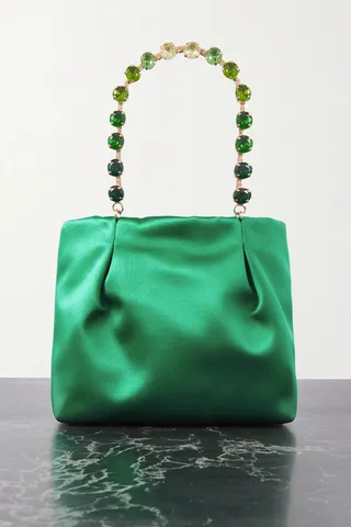 Aquazzura - Galactic Mini Crystal-embellished Satin Tote - Green