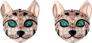 18kt rose gold Fuzzy the Leopard diamond and emerald earrings