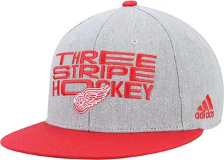 Men's Gray and Red Detroit Red Wings Three Stripe Hockey Adjustable Hat