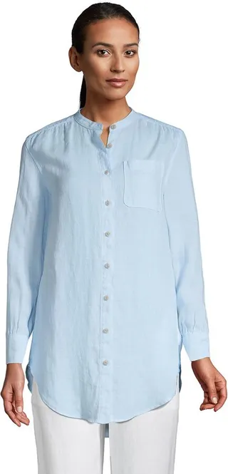 Lands' End Women's Tall Linen A-Line Long Sleeve Tunic Top - Large Tall - Light Blue Radiance Linen