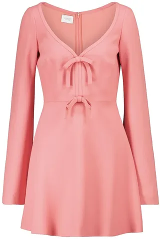 Bow-embellished sable minidress