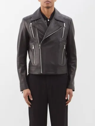 Asymmetric-zip Leather Biker Jacket