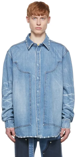 We11done Blue Paneled Denim Jacket