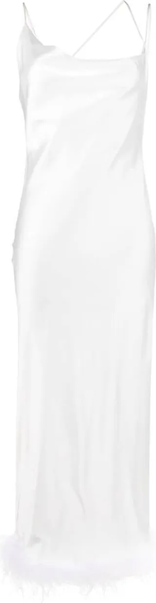 x Rue Ra feather-trim satin slip dress