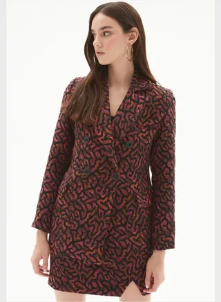 Printed Double Breasted Blazer & Mini Skirt Set