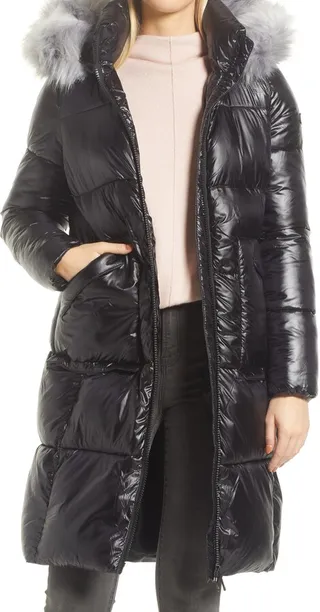Lofty Duvet Hooded Puffer Jacket with Faux Fur Trim