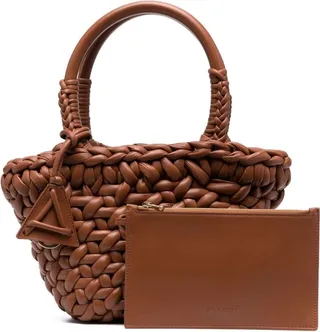 Interwoven-Design Small Leather Tote Bag