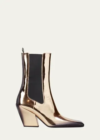 Metallic Square-Toe Chelsea Booties