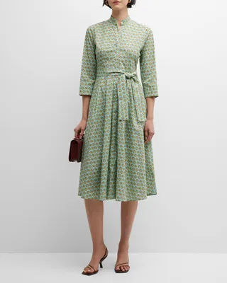 Fernet Belted Geometric-Print Midi Shirtdress