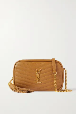 SAINT LAURENT - Lou Mini Quilted Textured-leather Shoulder Bag - Neutrals