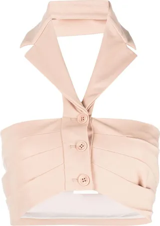 Halterneck Buttoned Crop Top