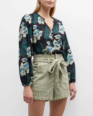 Camryn Printed V-Neck Button-Front Blouse