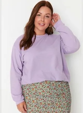 Lilac Crew Neck Basic Thin Knitted Sweatshirt