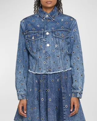 Grommet Eyelet Crop Denim Jacket