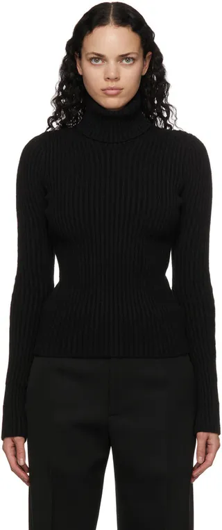 Bottega Veneta Black Rib Knit Distorted Turtleneck
