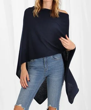 Minnie Rose Cashmere Ruana Top - Blue